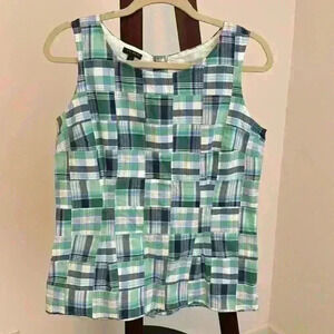 Talbots Womens Multicolored Plaid Quilted Cotton Sleeveless Button Back Top Sz S